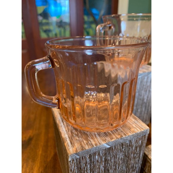 Vintage Fortecrisa Pink Ribbed Glass Tea Cups - Picture 5 of 8